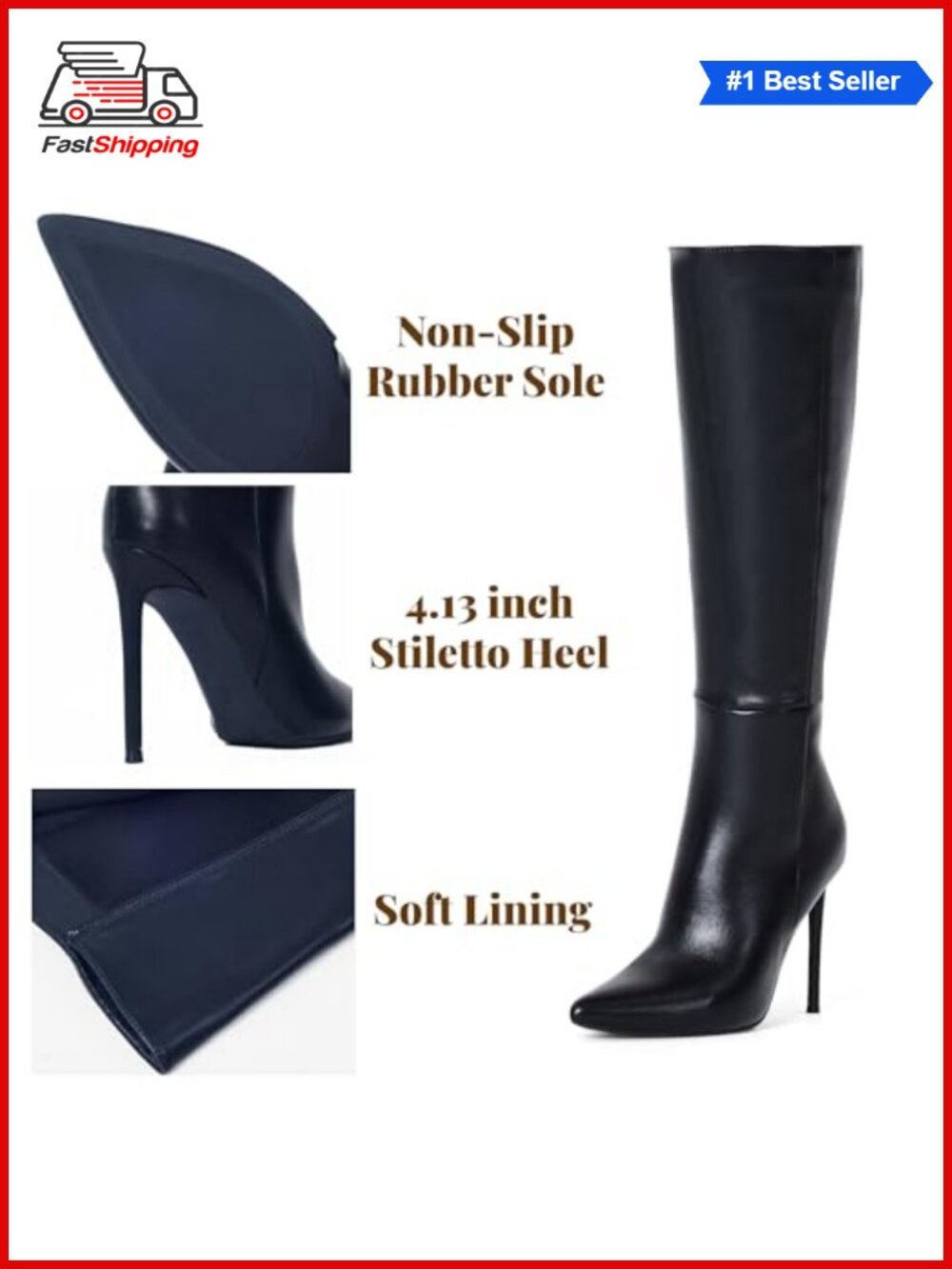 β¨ Elisabet Tang Women's 4 Inch Sexy Knee High Stiletto Boots Fall Winter - Picture 3 of 6